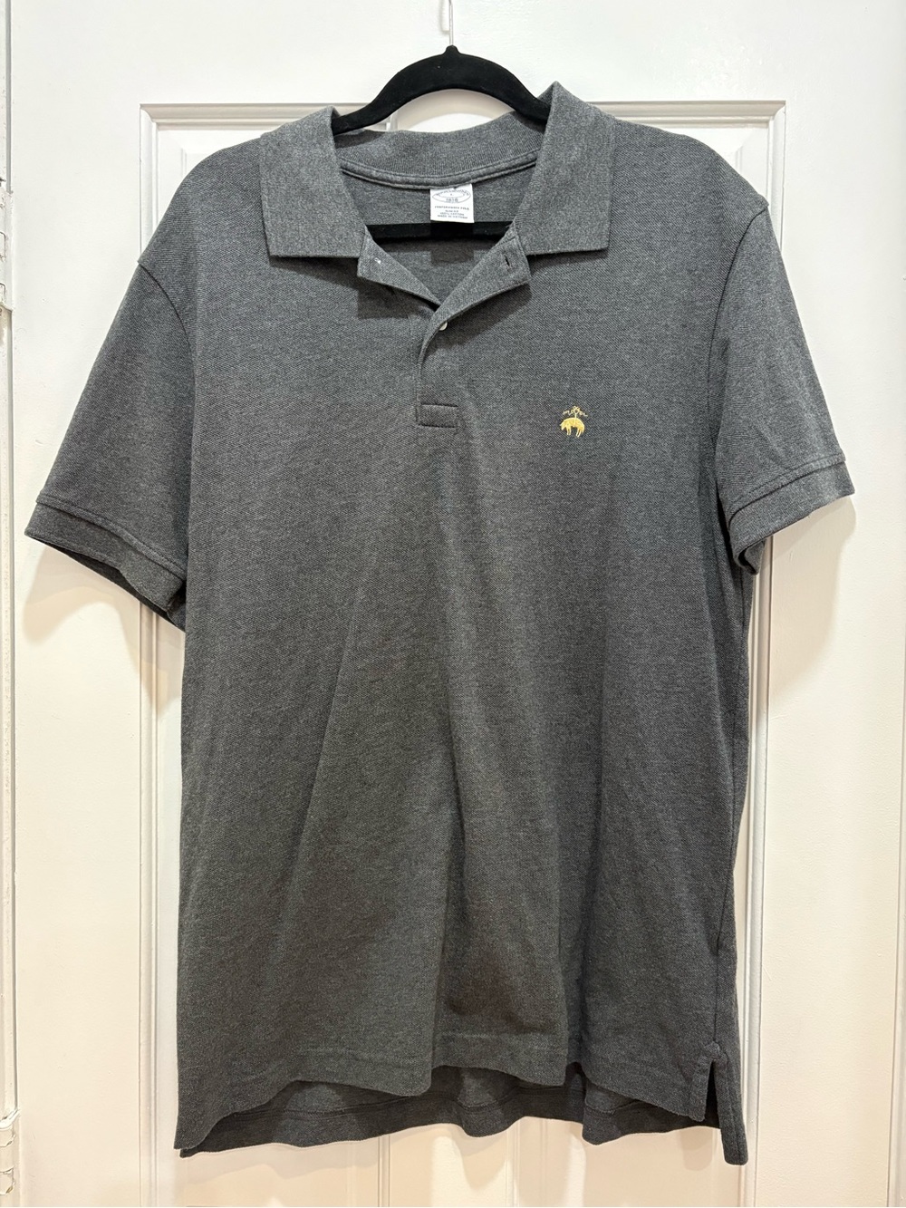 Brooks Brothers Gray Polo with Small Yellow Embroidered Logo